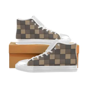 Kids's Brown Monochrome Checkers Print Canvas High Top Shoes