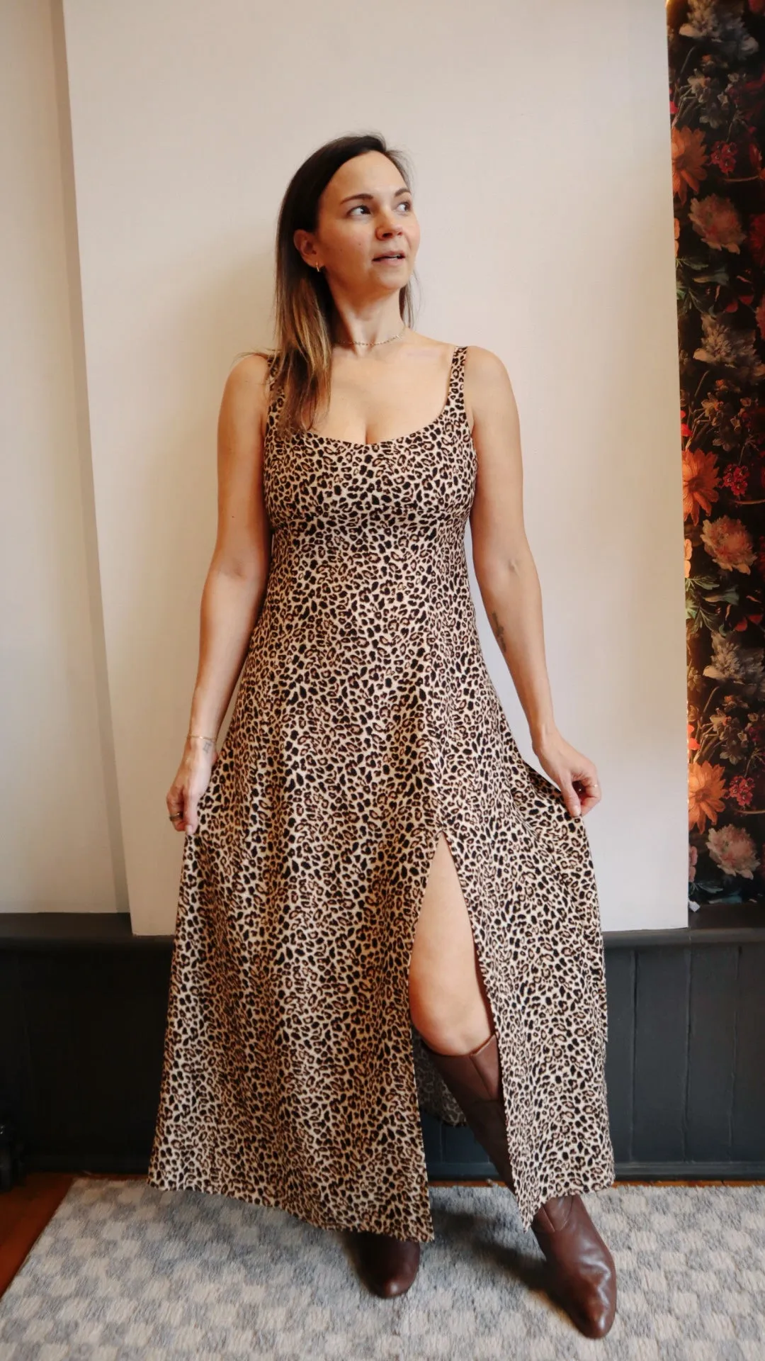 Leopard Print Midi Slit Dress