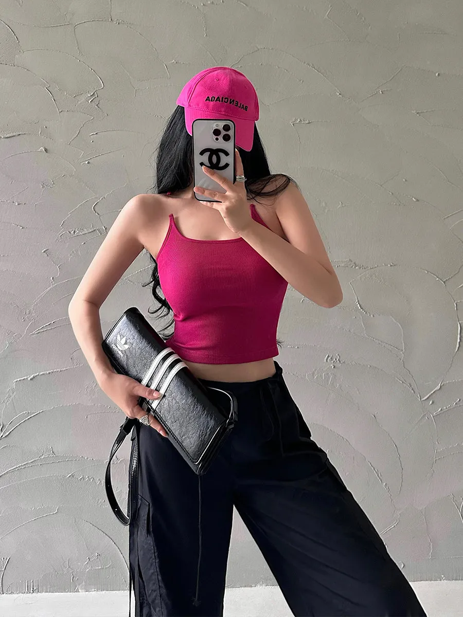 Lila Solid Color Slim Transparent Straps Slim Camisole Cropped Top