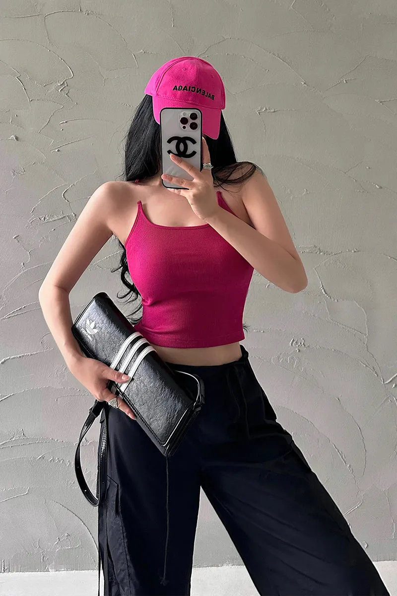 Lila Solid Color Slim Transparent Straps Slim Camisole Cropped Top
