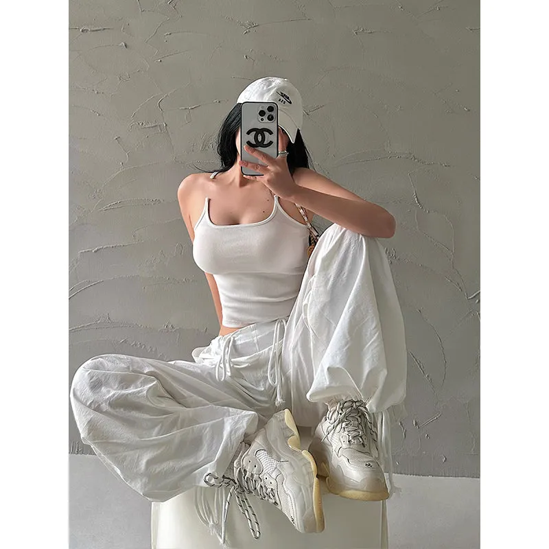 Lila Solid Color Slim Transparent Straps Slim Camisole Cropped Top