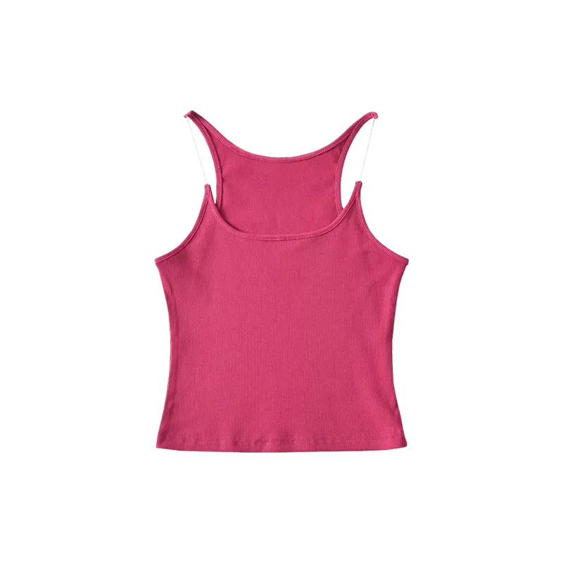 Lila Solid Color Slim Transparent Straps Slim Camisole Cropped Top