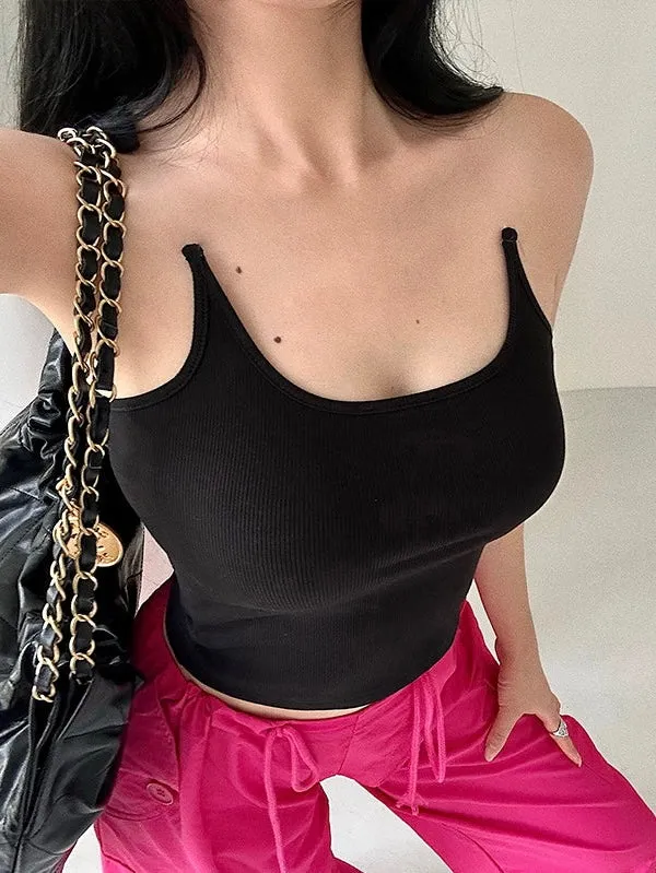 Lila Solid Color Slim Transparent Straps Slim Camisole Cropped Top