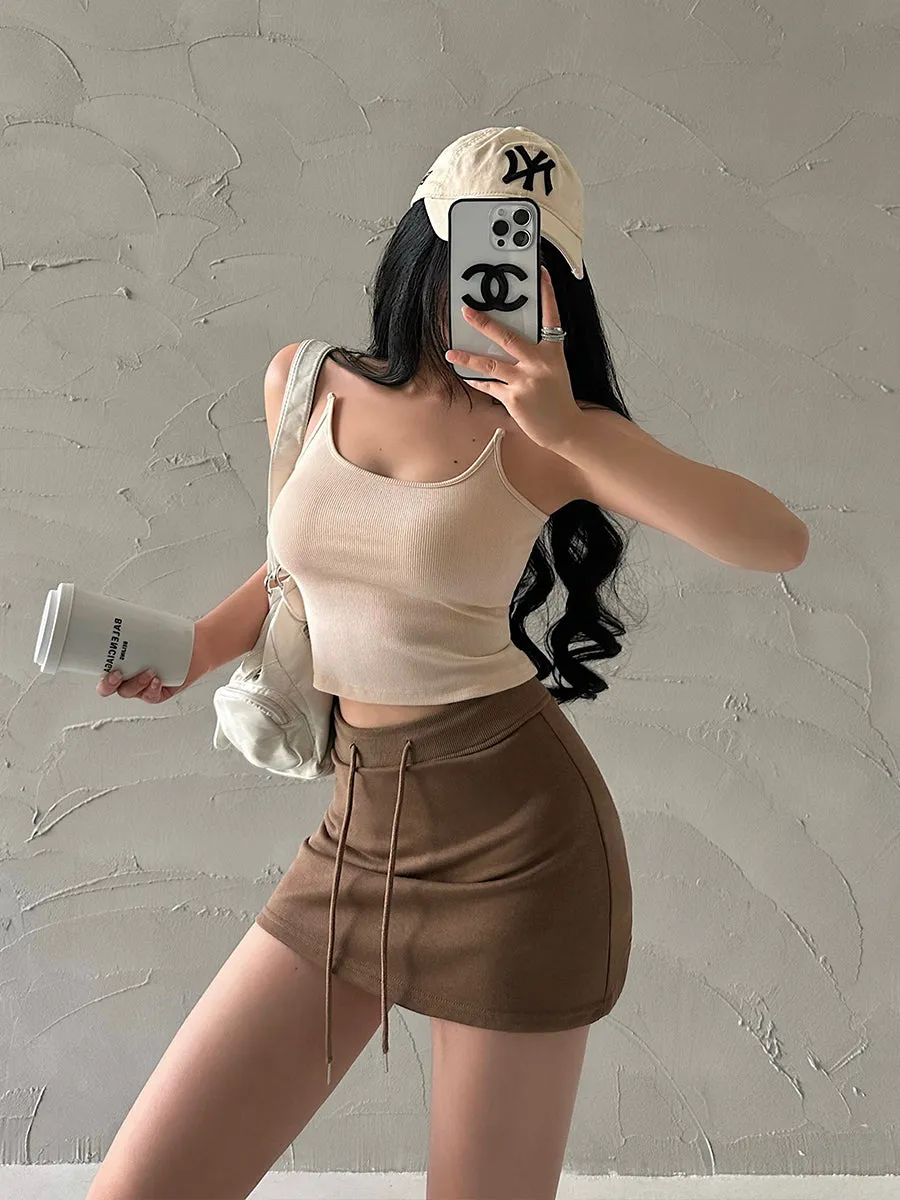 Lila Solid Color Slim Transparent Straps Slim Camisole Cropped Top