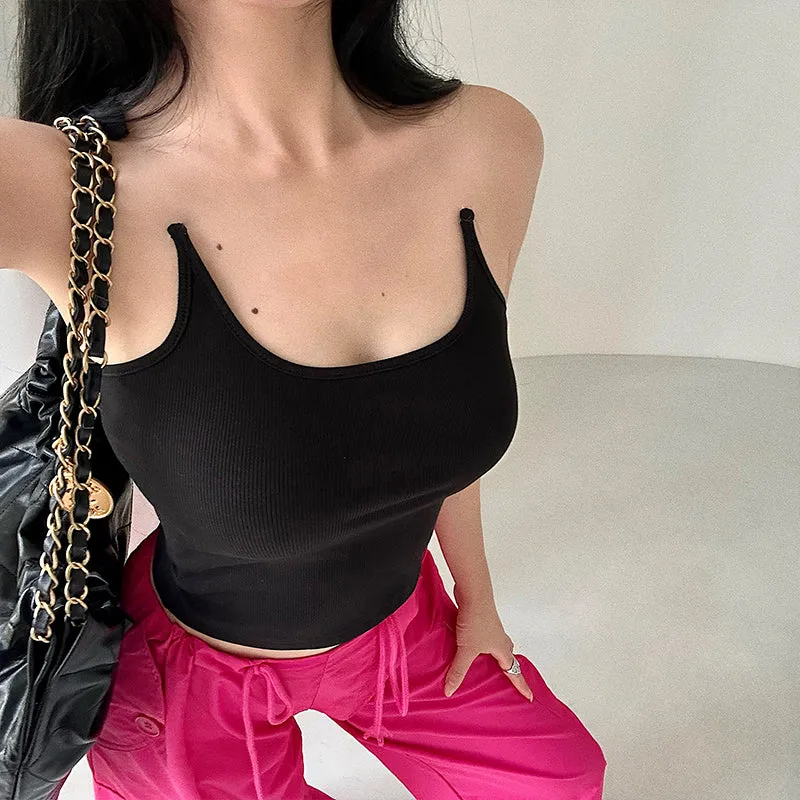 Lila Solid Color Slim Transparent Straps Slim Camisole Cropped Top