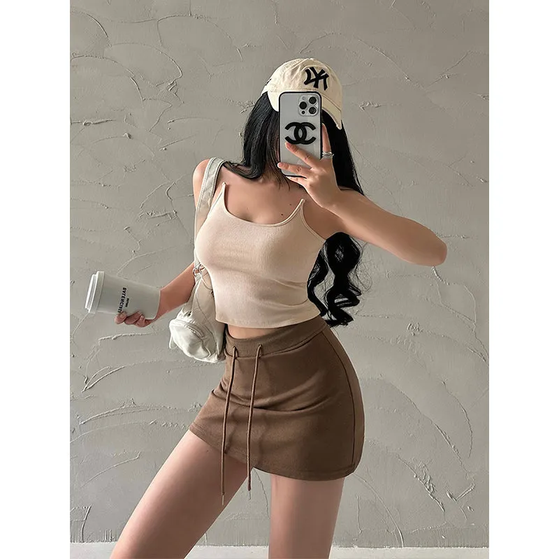 Lila Solid Color Slim Transparent Straps Slim Camisole Cropped Top