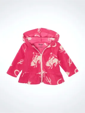 Little Girls Icons Ruffle Hem Fleece Zip Jacket - Pink - 112356566