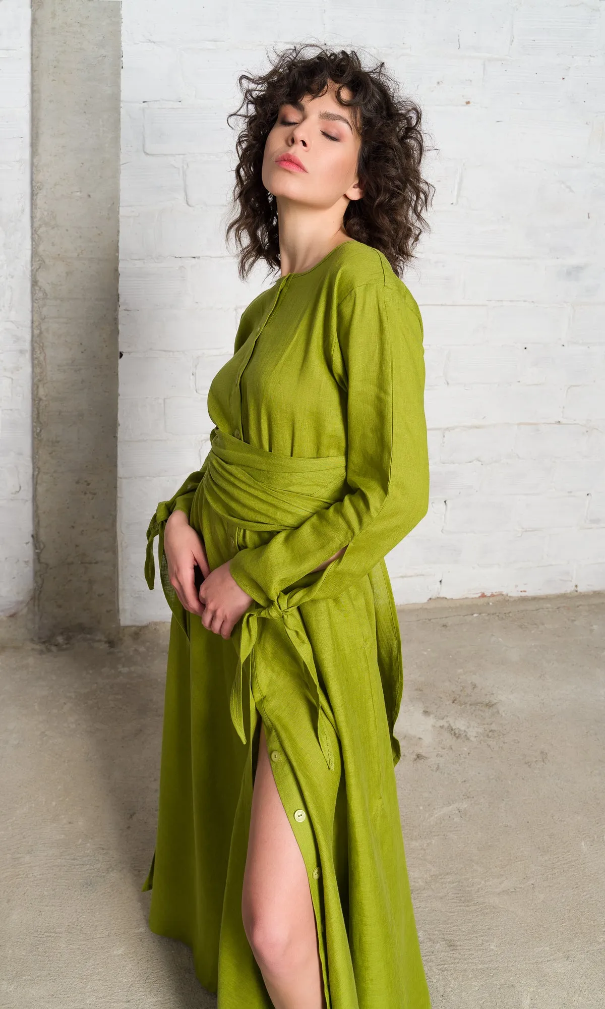 Long Linen Shirt Dress with Belt