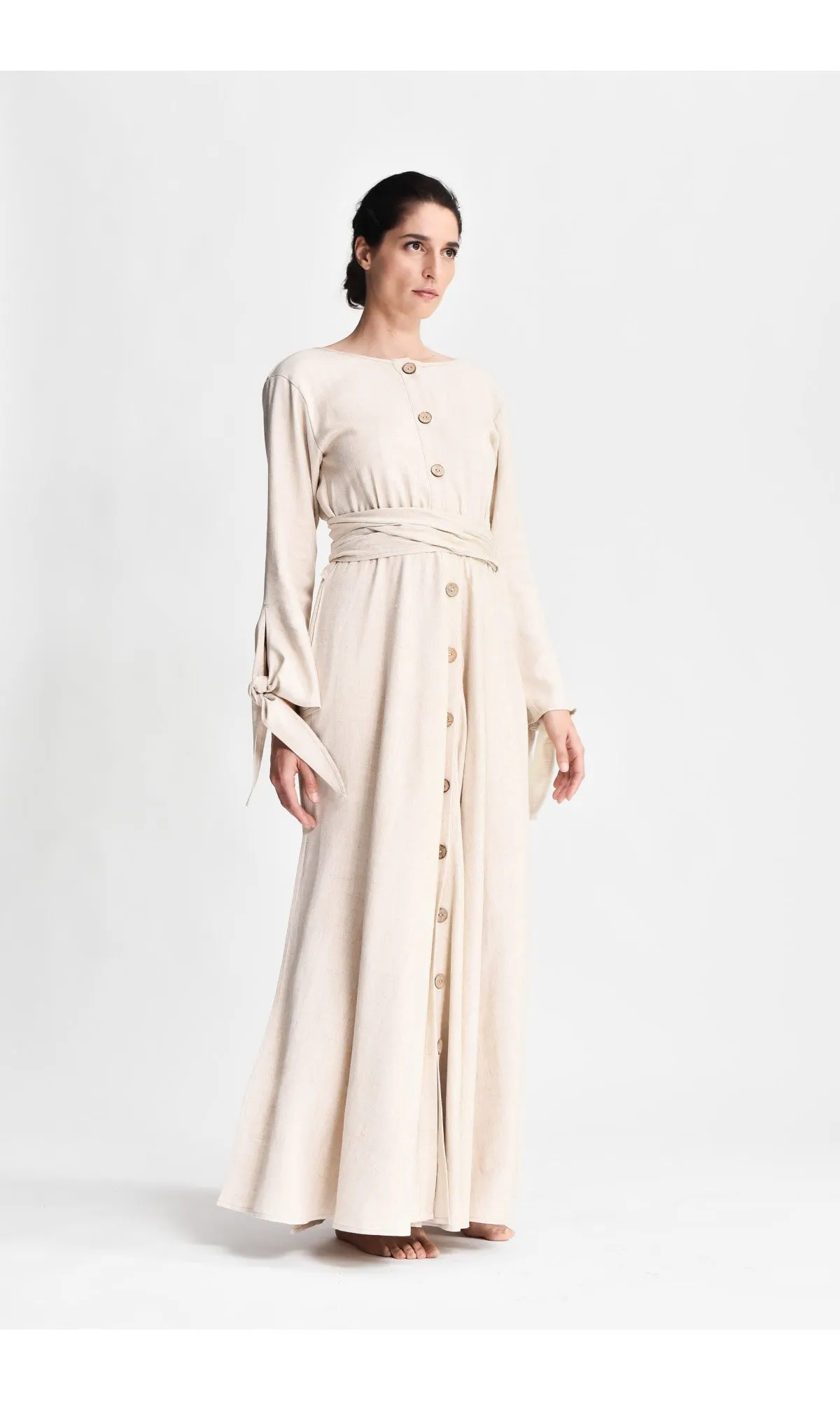 Long Linen Shirt Dress with Belt