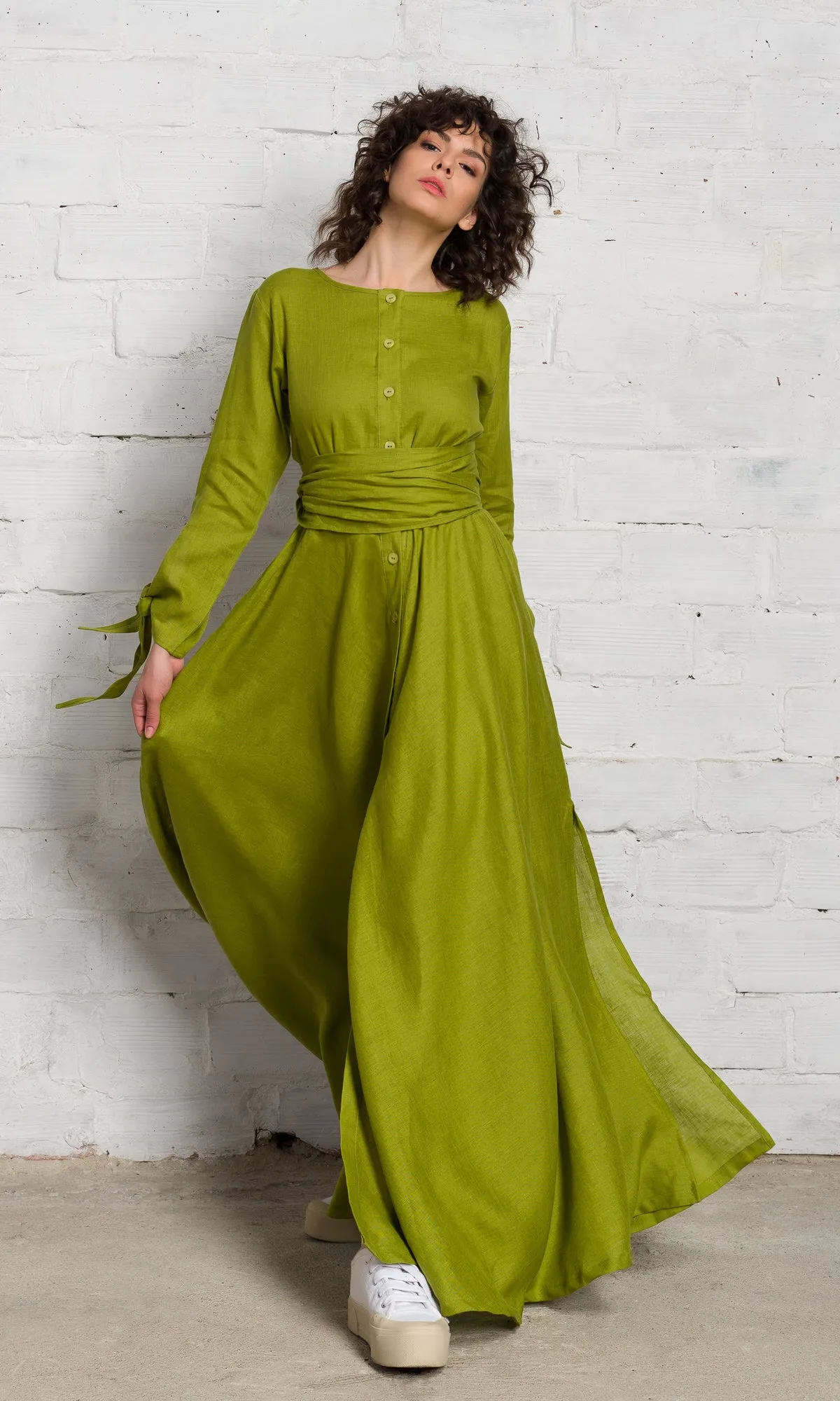 Long Linen Shirt Dress with Belt