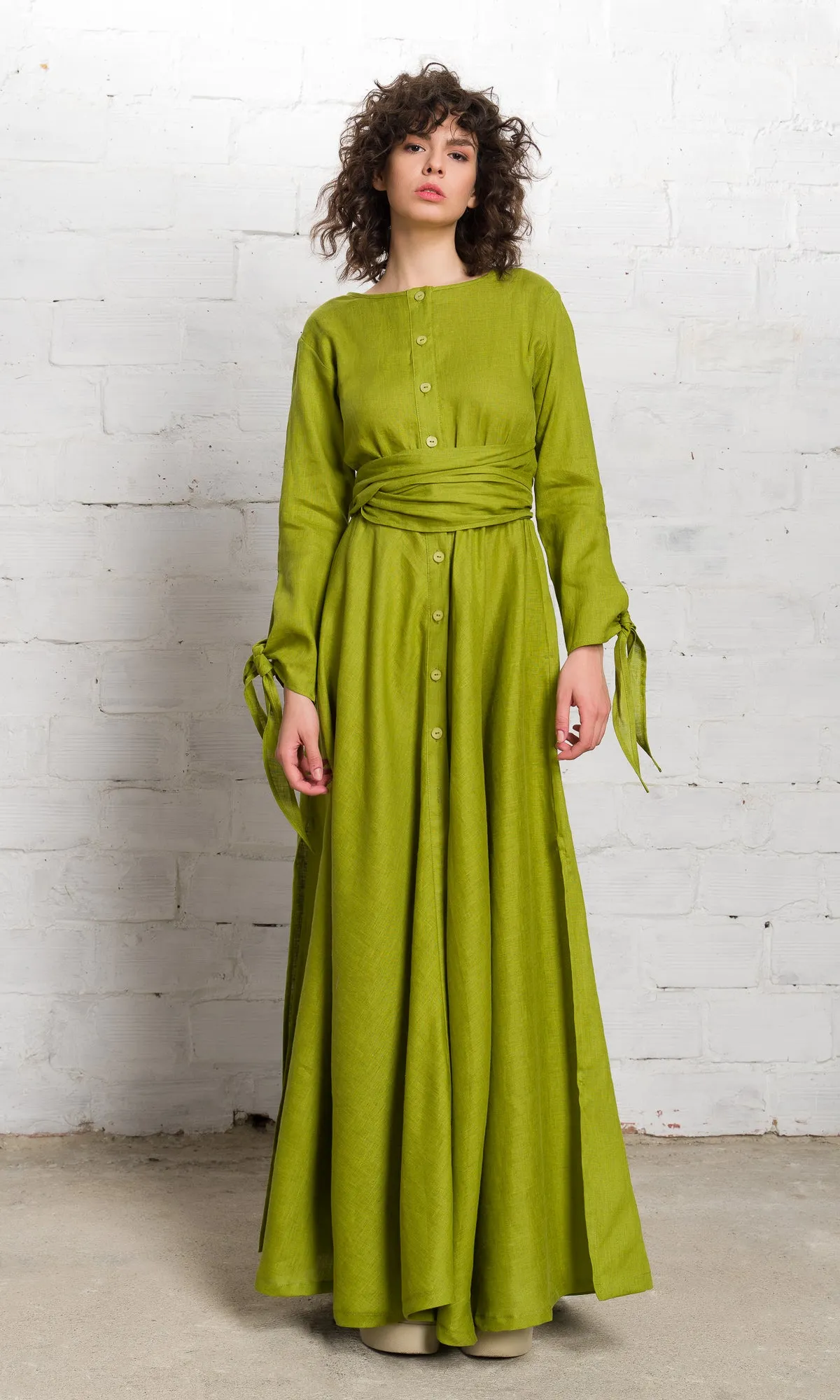 Long Linen Shirt Dress with Belt