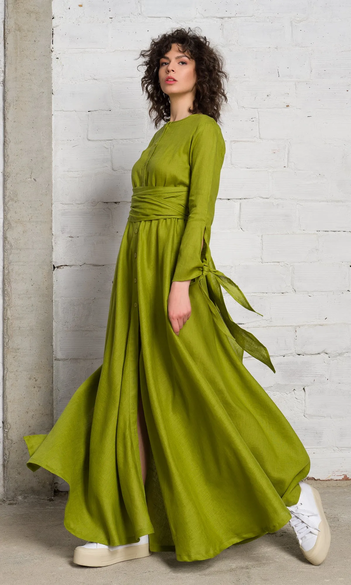 Long Linen Shirt Dress with Belt