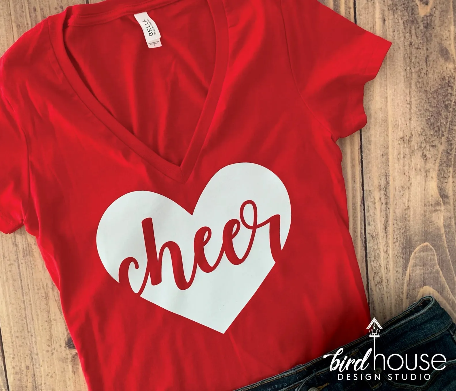 Love Cheer Shirt, Cute Cheerleading Tee, Custom, Any Color