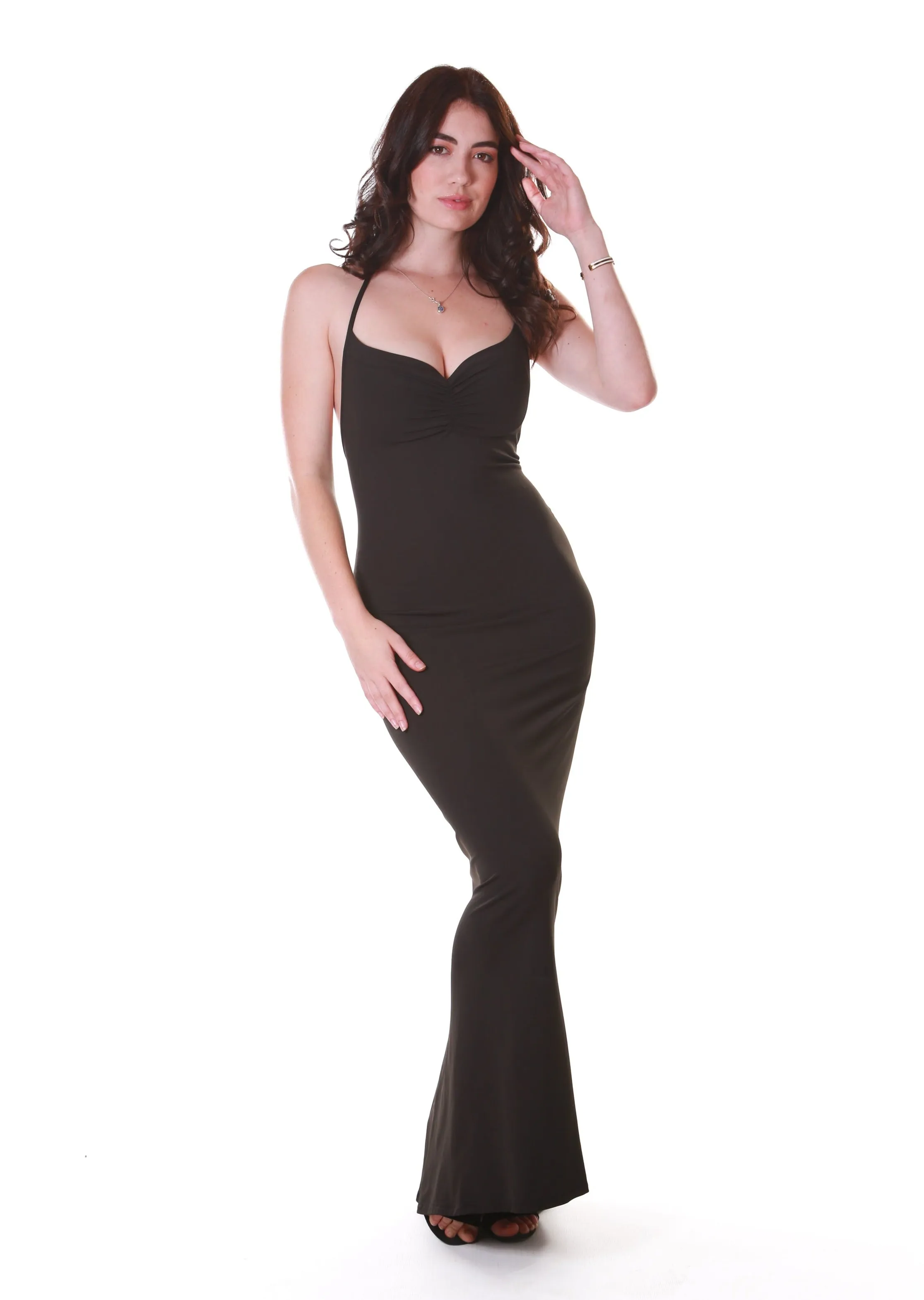 Low back ruched maxi dress- Black