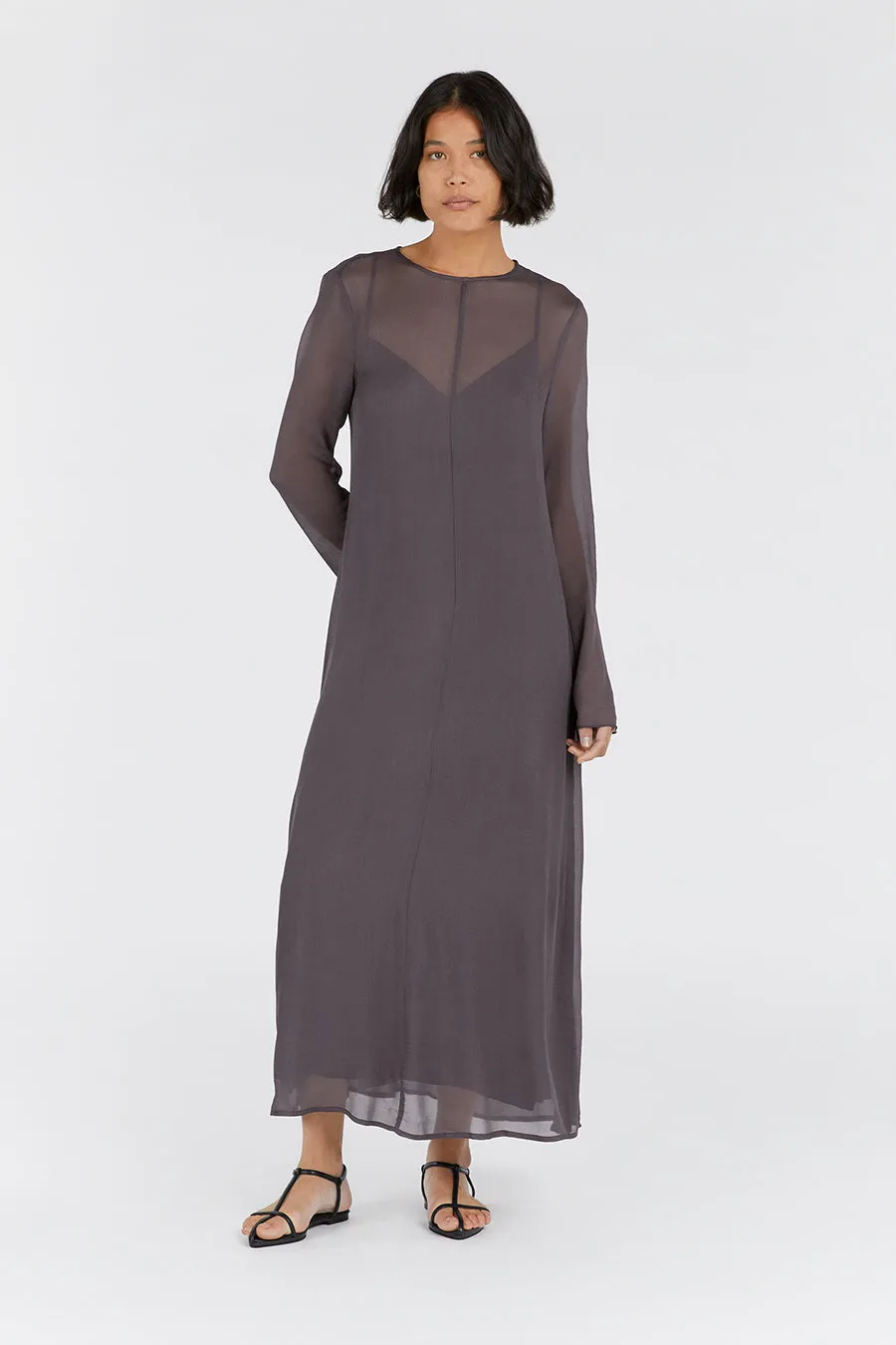 MARI EGGPLANT LONG SLEEVED DRESS