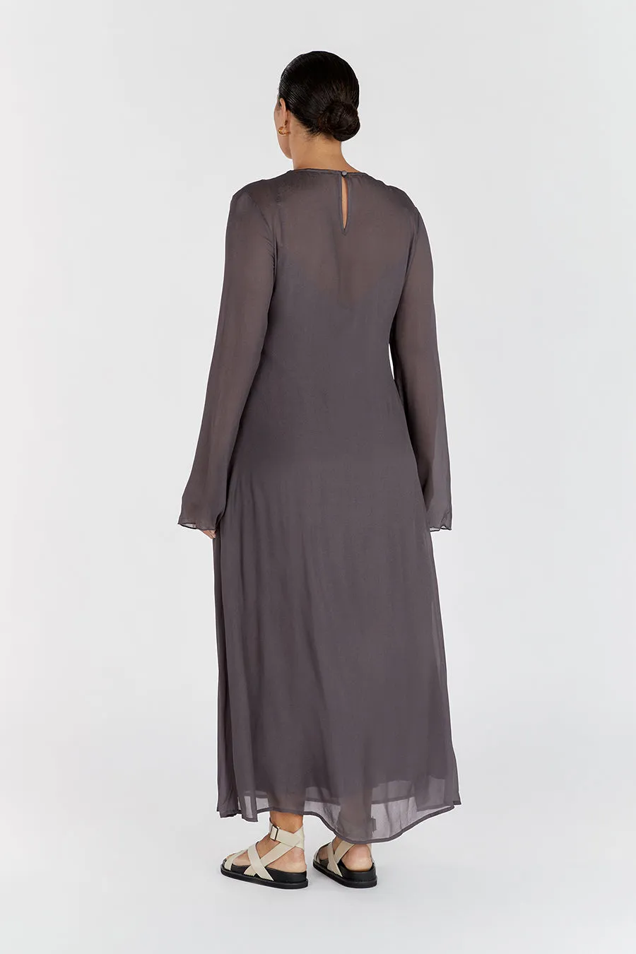 MARI EGGPLANT LONG SLEEVED DRESS