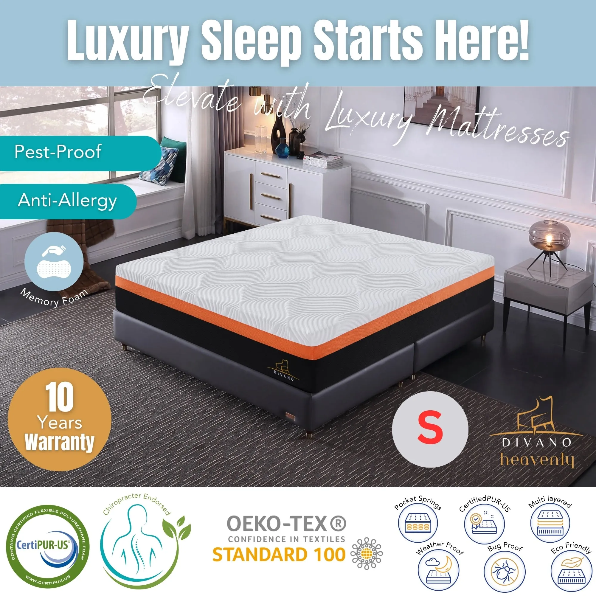 Medium-Firm 31cm Memory Foam Mattress, Anti-Allergy, Pest-Proof