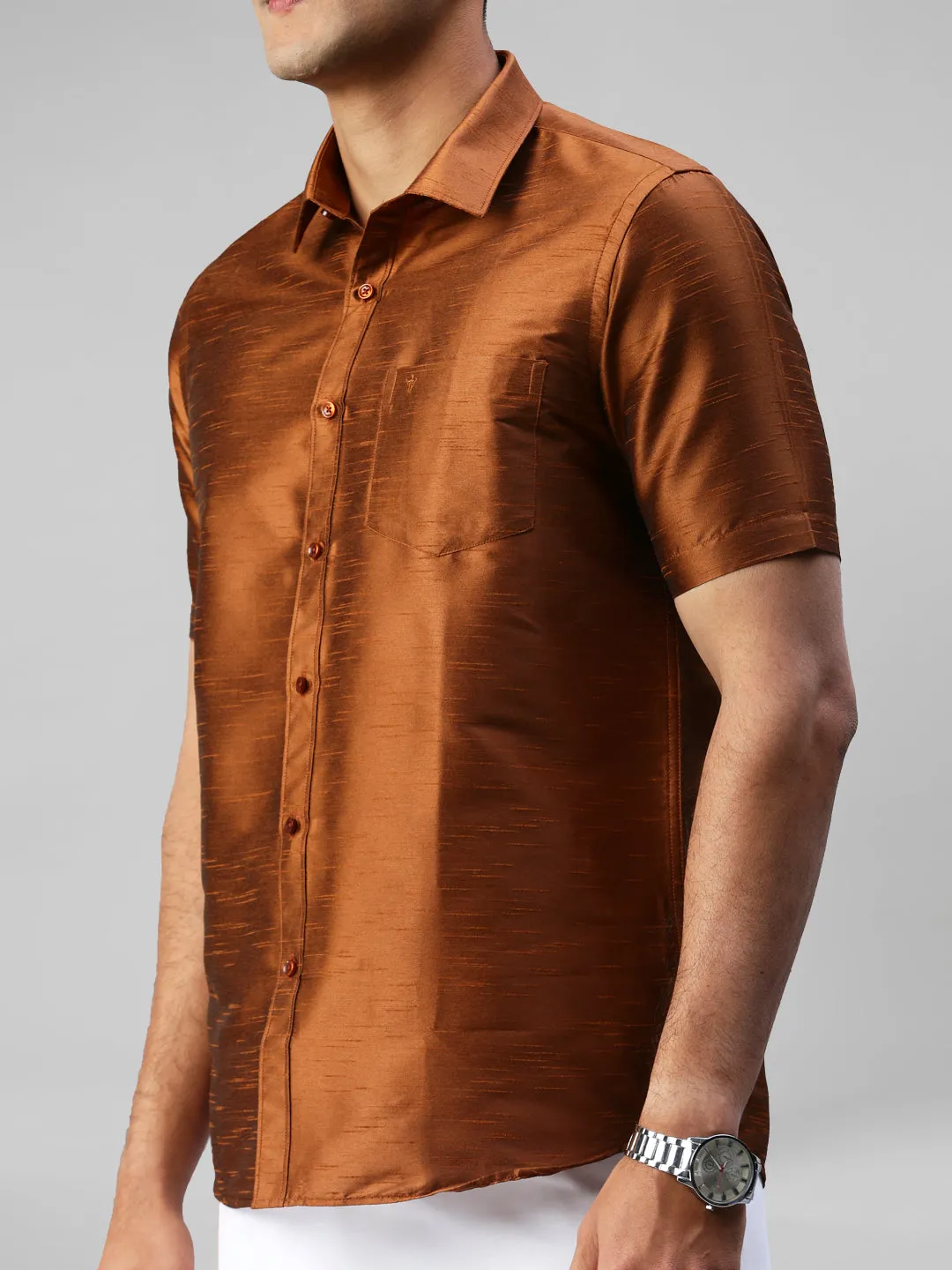 Men Copper Half Sleeves Shirt with Jari Dhoti Set Glory