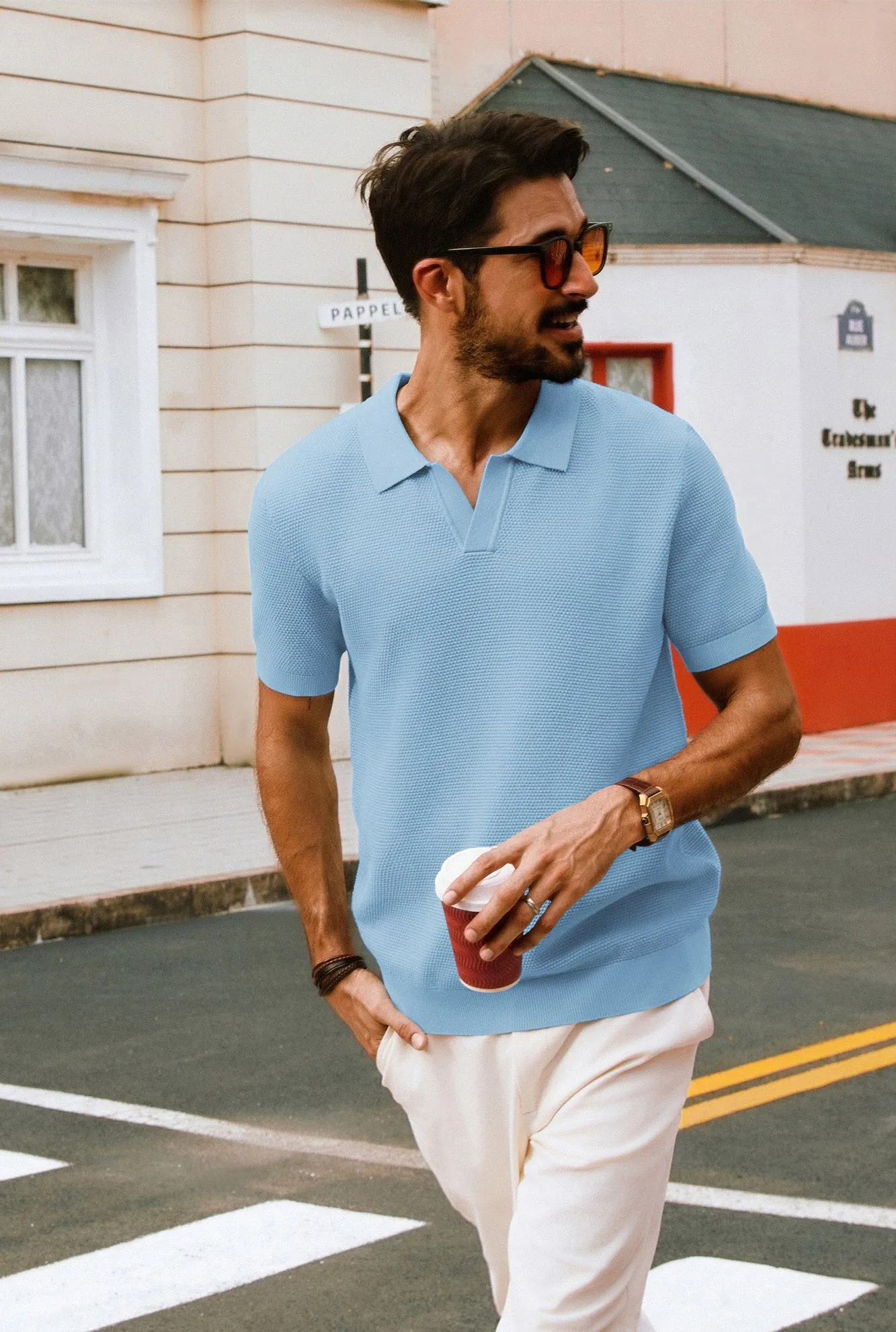 Men Pineapple Textured Polo-Shirt Short Sleeve Lapel Collar Knitwear Tops