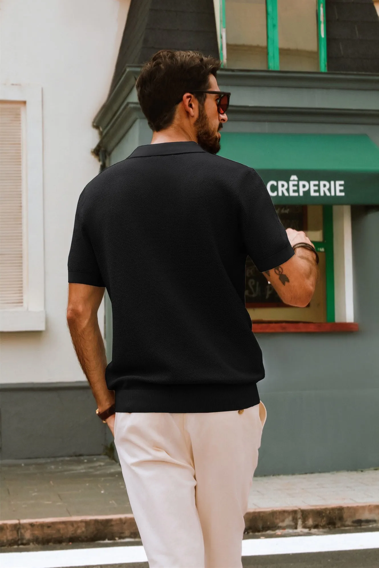 Men Pineapple Textured Polo-Shirt Short Sleeve Lapel Collar Knitwear Tops