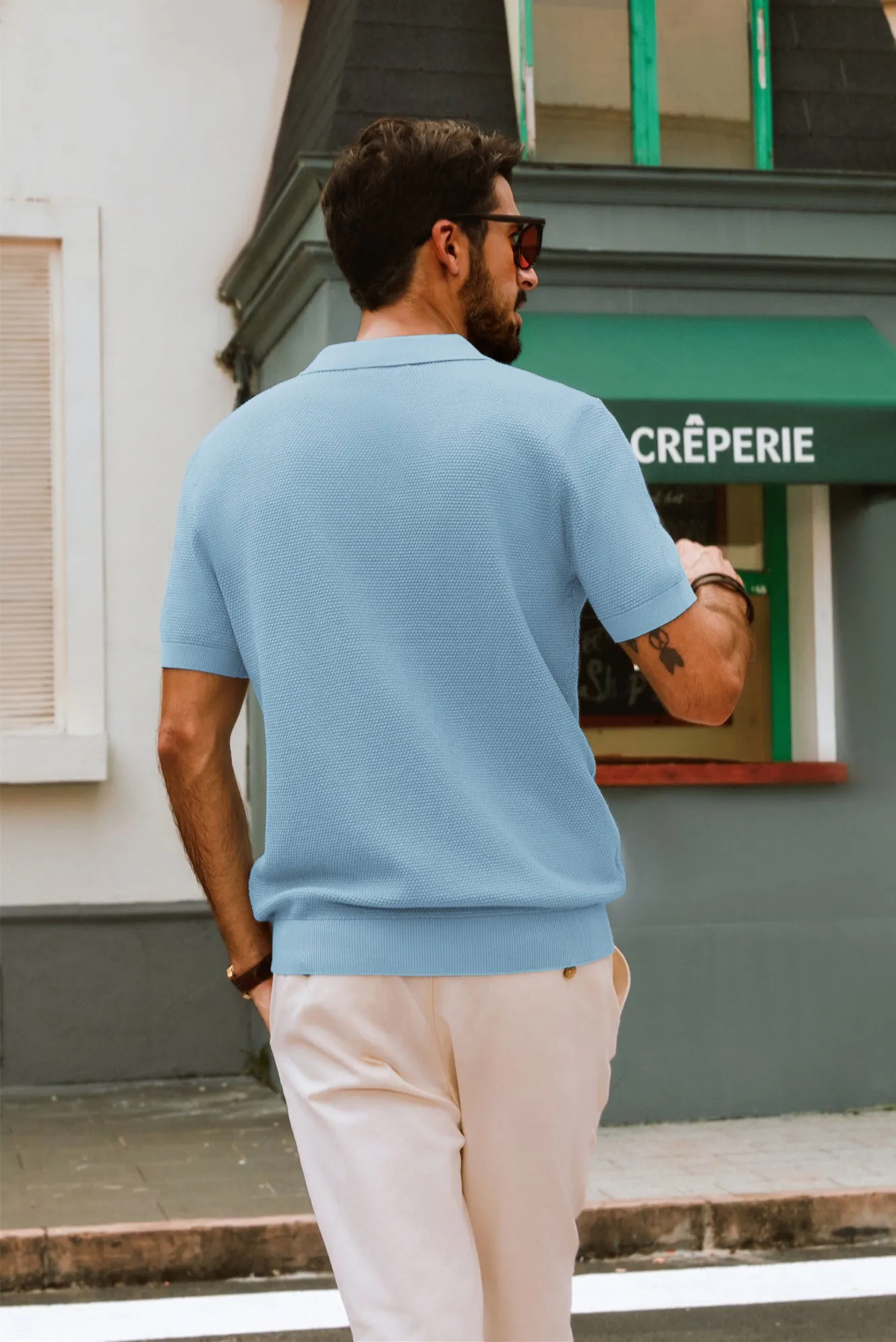 Men Pineapple Textured Polo-Shirt Short Sleeve Lapel Collar Knitwear Tops
