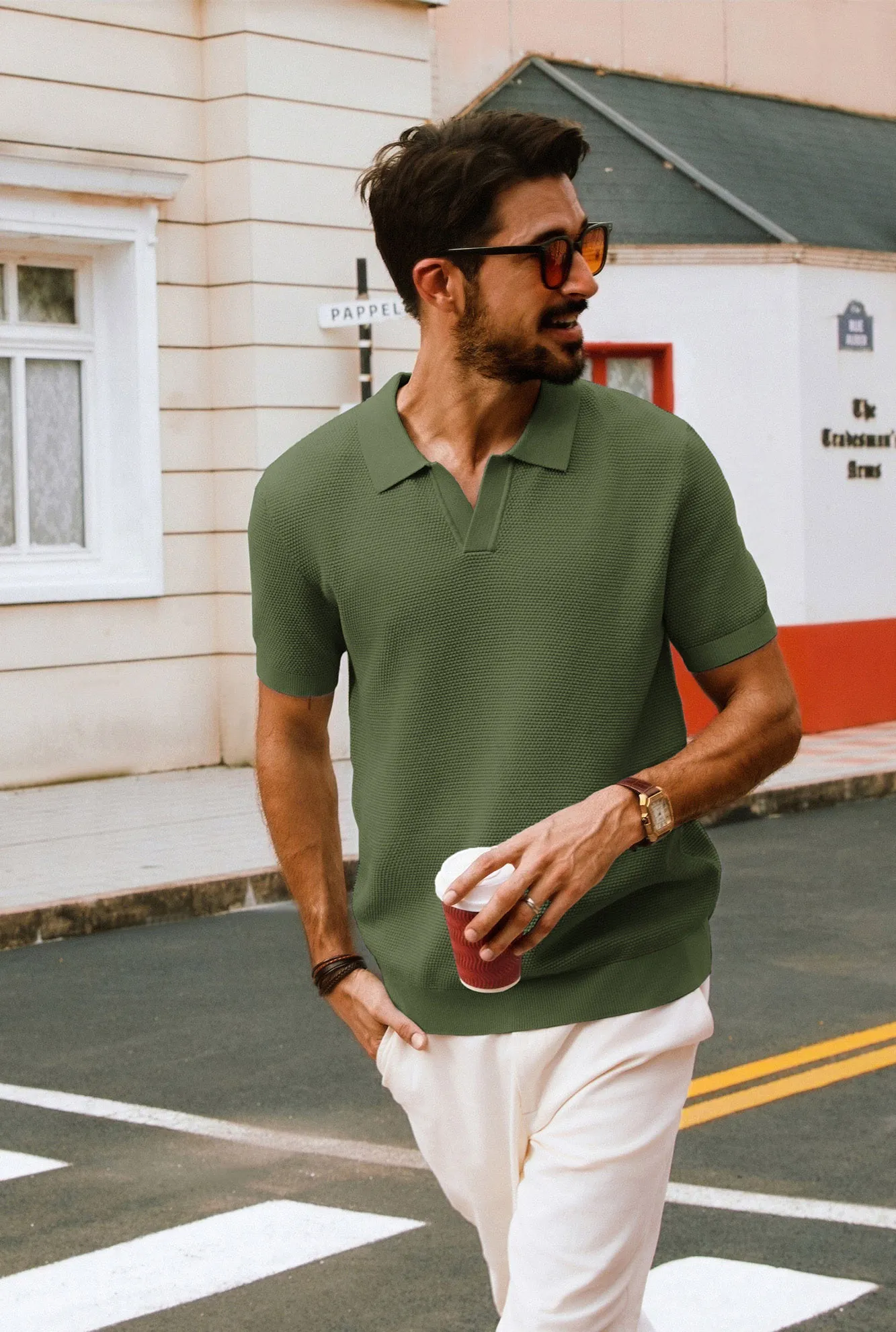 Men Pineapple Textured Polo-Shirt Short Sleeve Lapel Collar Knitwear Tops