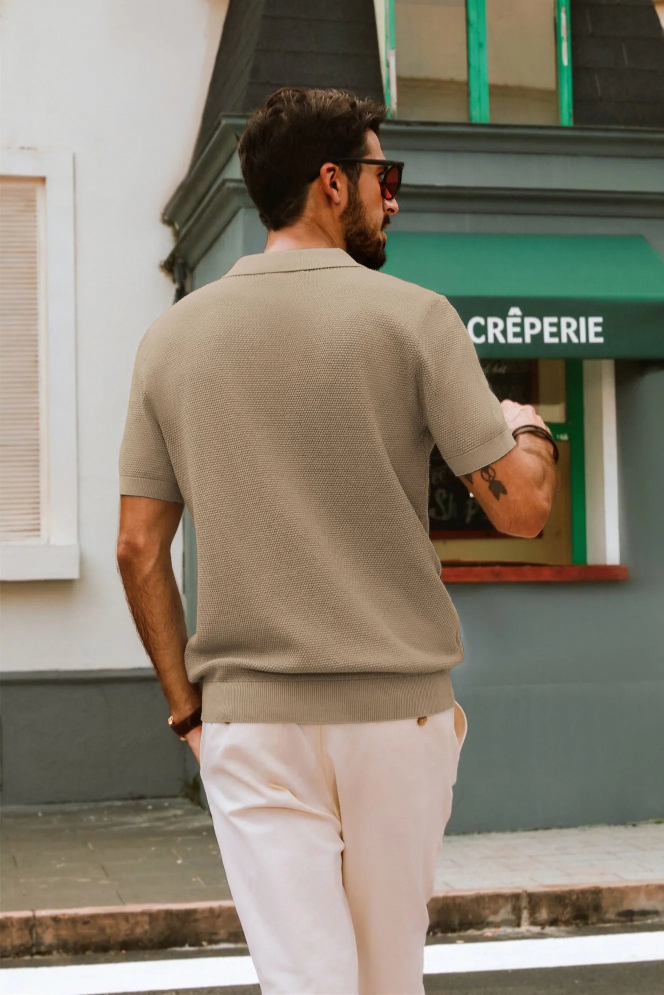 Men Pineapple Textured Polo-Shirt Short Sleeve Lapel Collar Knitwear Tops