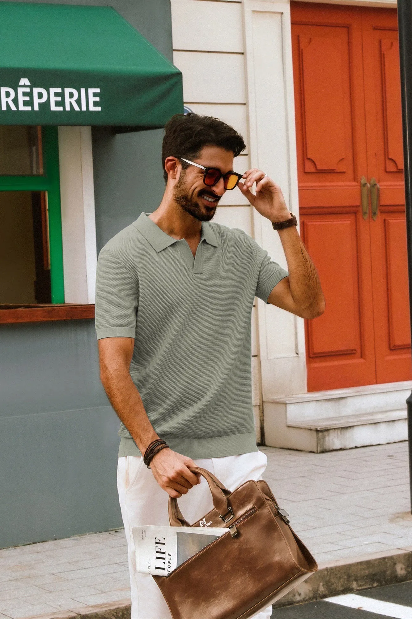 Men Pineapple Textured Polo-Shirt Short Sleeve Lapel Collar Knitwear Tops