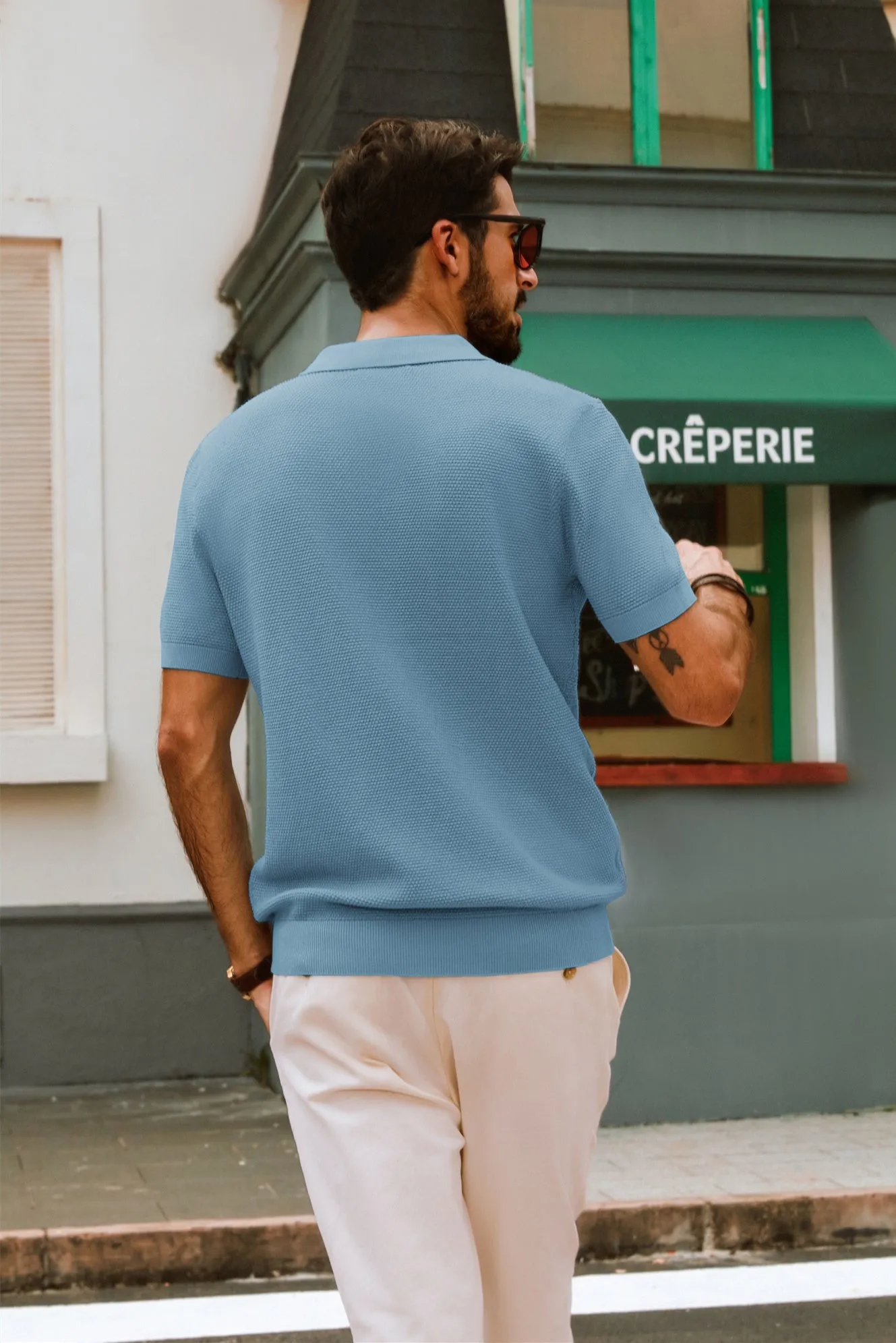 Men Pineapple Textured Polo-Shirt Short Sleeve Lapel Collar Knitwear Tops
