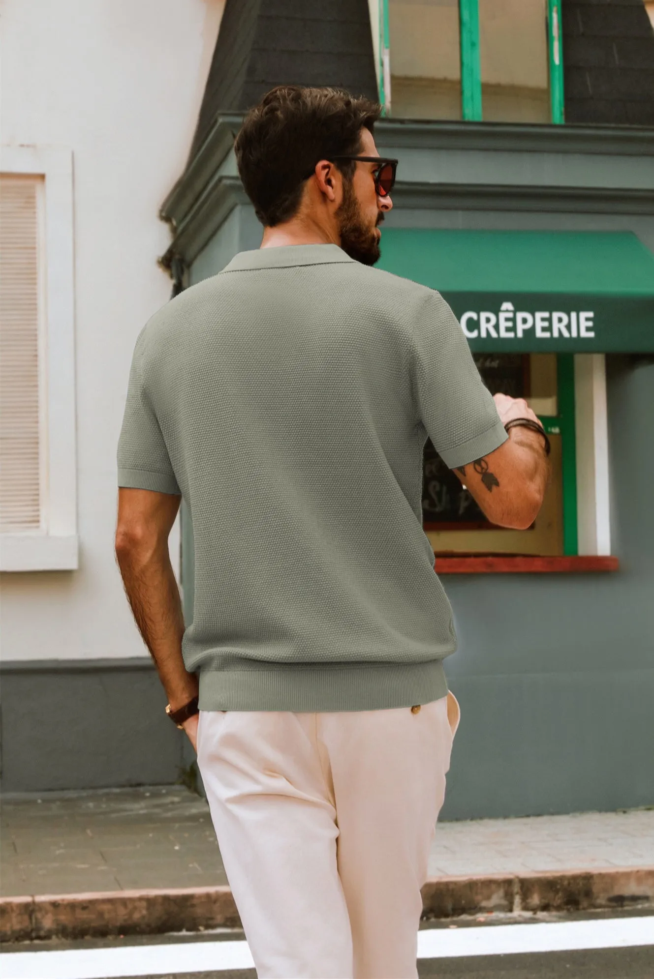 Men Pineapple Textured Polo-Shirt Short Sleeve Lapel Collar Knitwear Tops