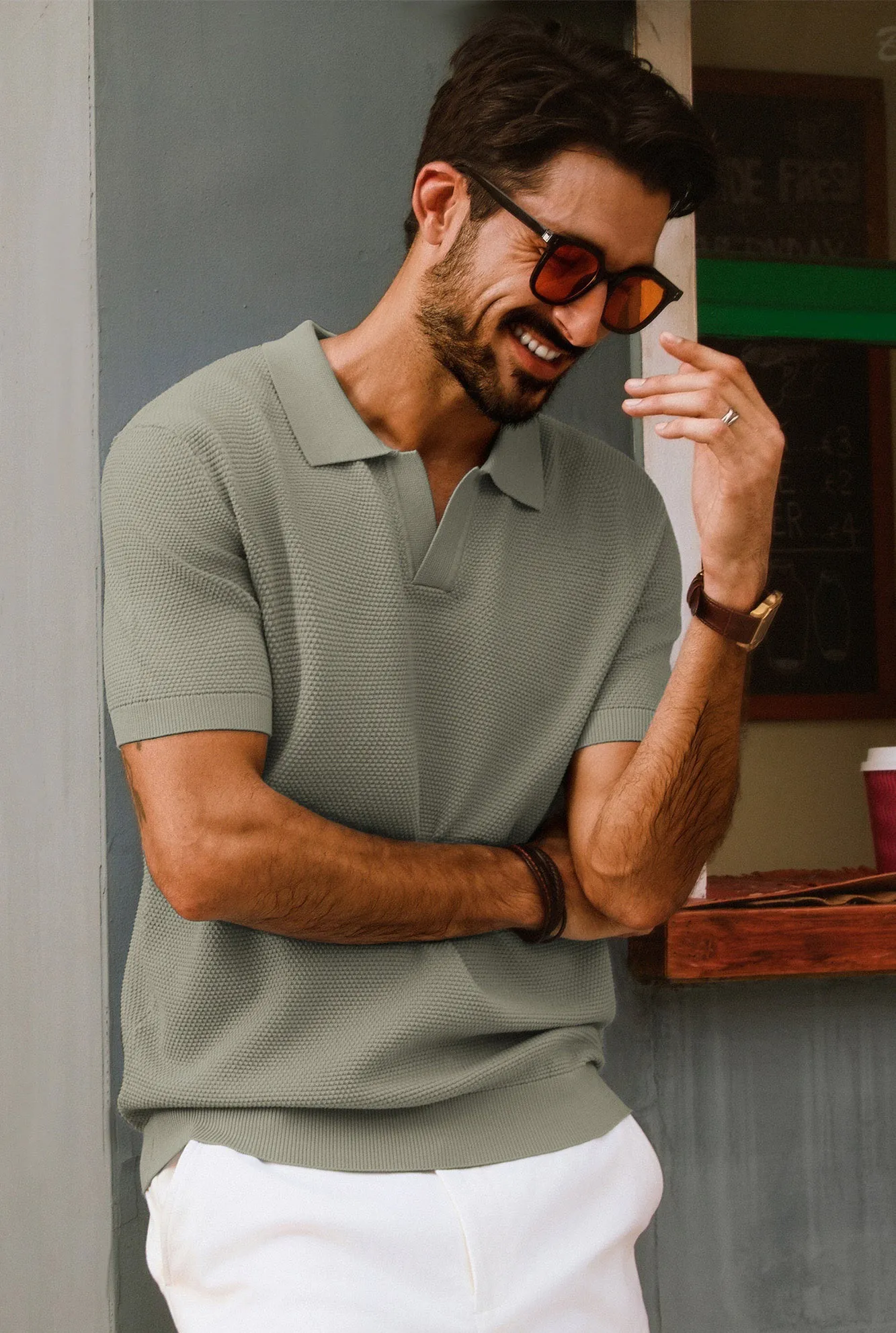 Men Pineapple Textured Polo-Shirt Short Sleeve Lapel Collar Knitwear Tops
