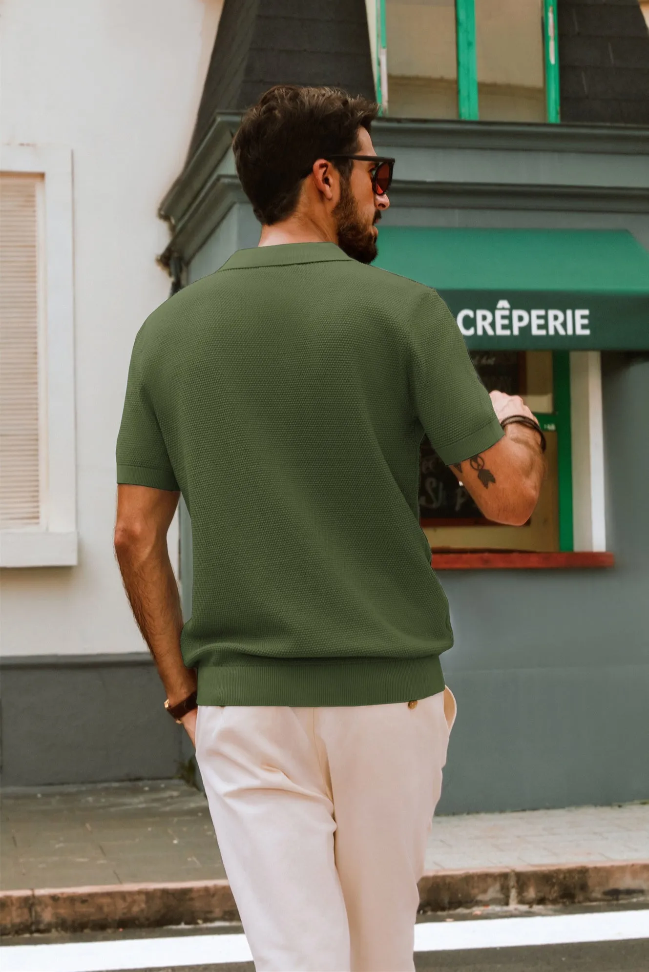Men Pineapple Textured Polo-Shirt Short Sleeve Lapel Collar Knitwear Tops