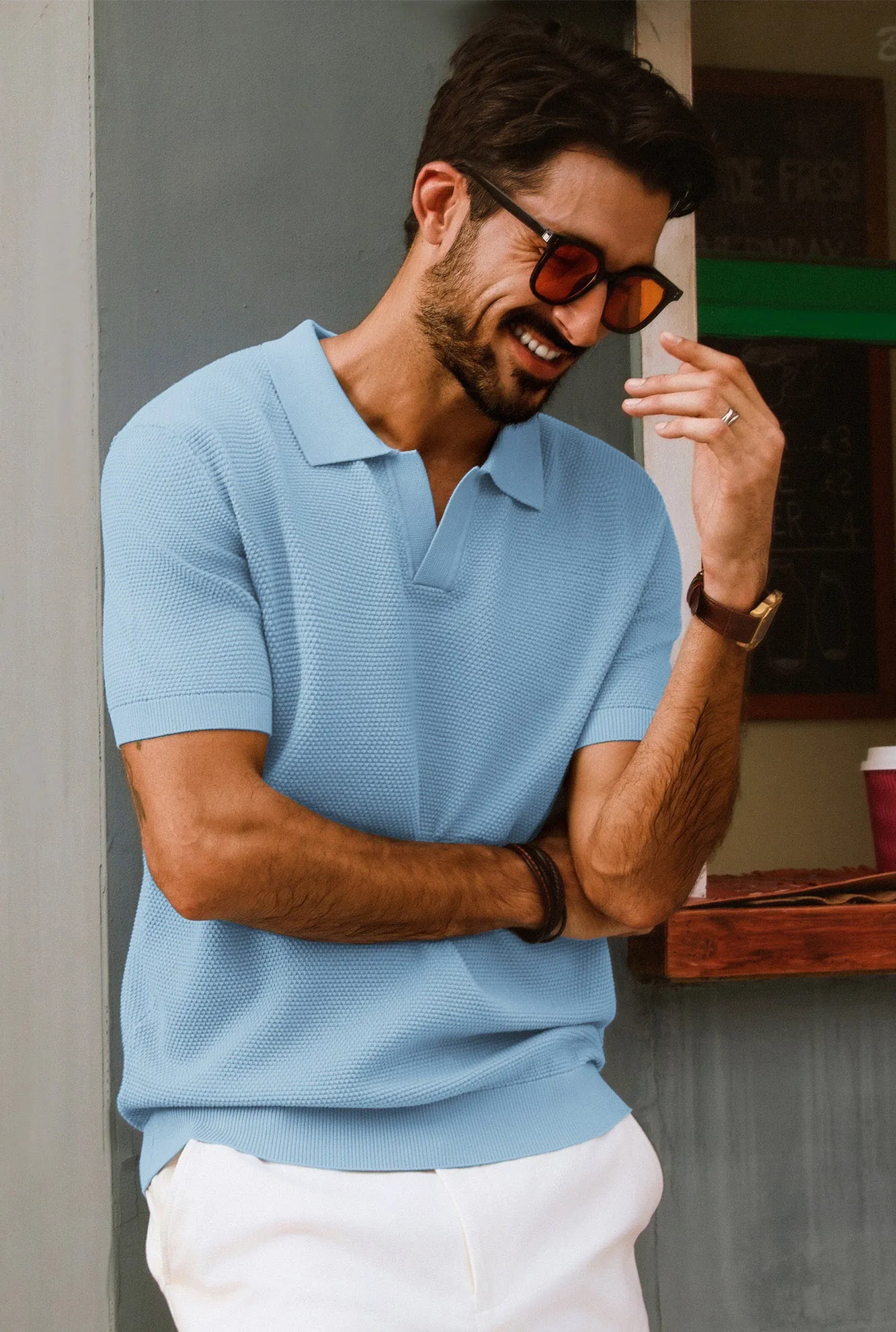 Men Pineapple Textured Polo-Shirt Short Sleeve Lapel Collar Knitwear Tops