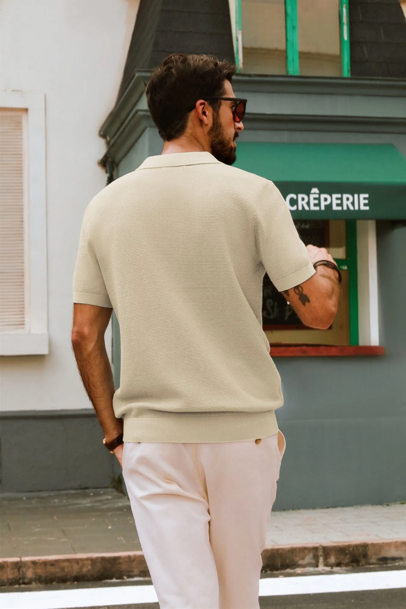 Men Pineapple Textured Polo-Shirt Short Sleeve Lapel Collar Knitwear Tops
