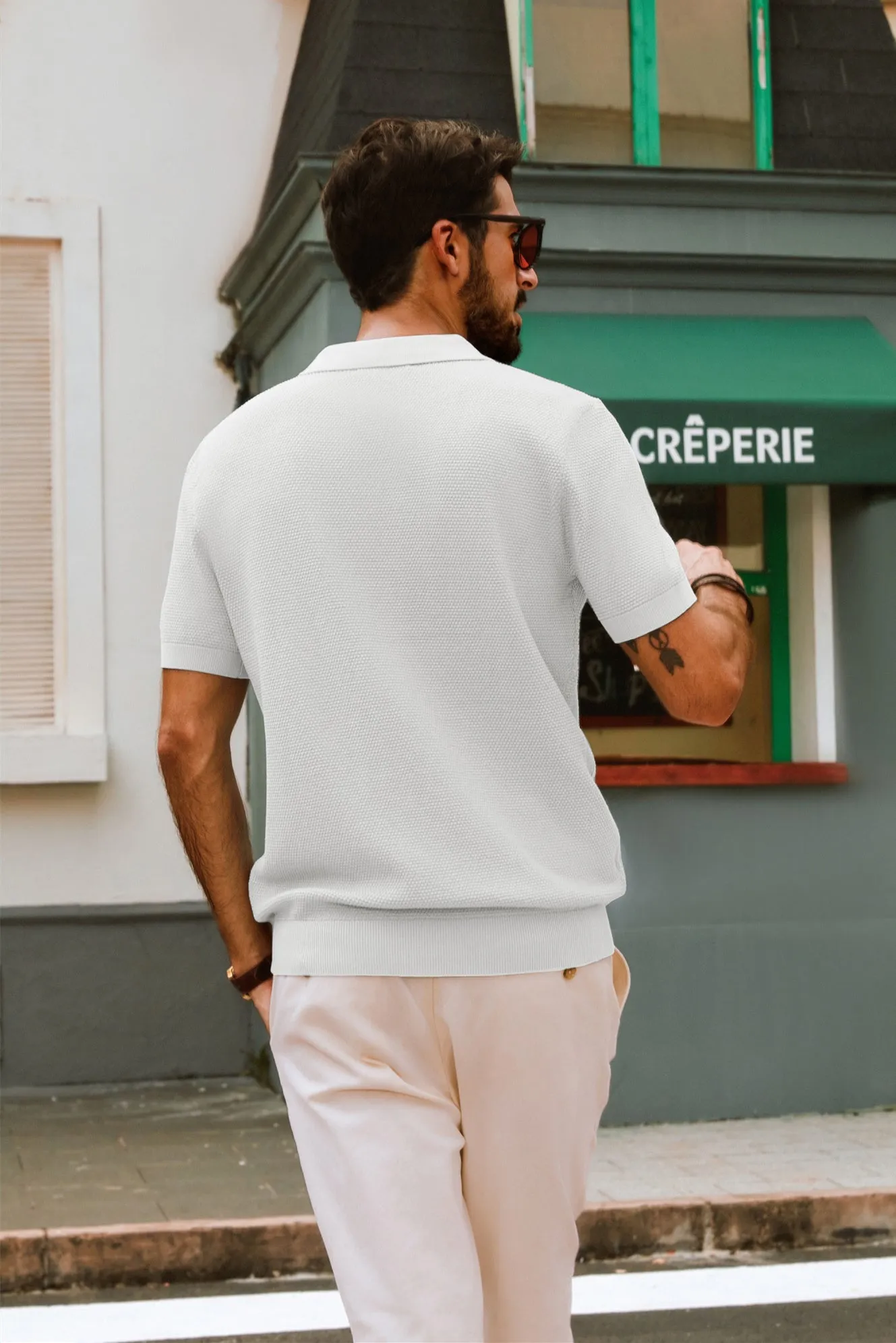Men Pineapple Textured Polo-Shirt Short Sleeve Lapel Collar Knitwear Tops