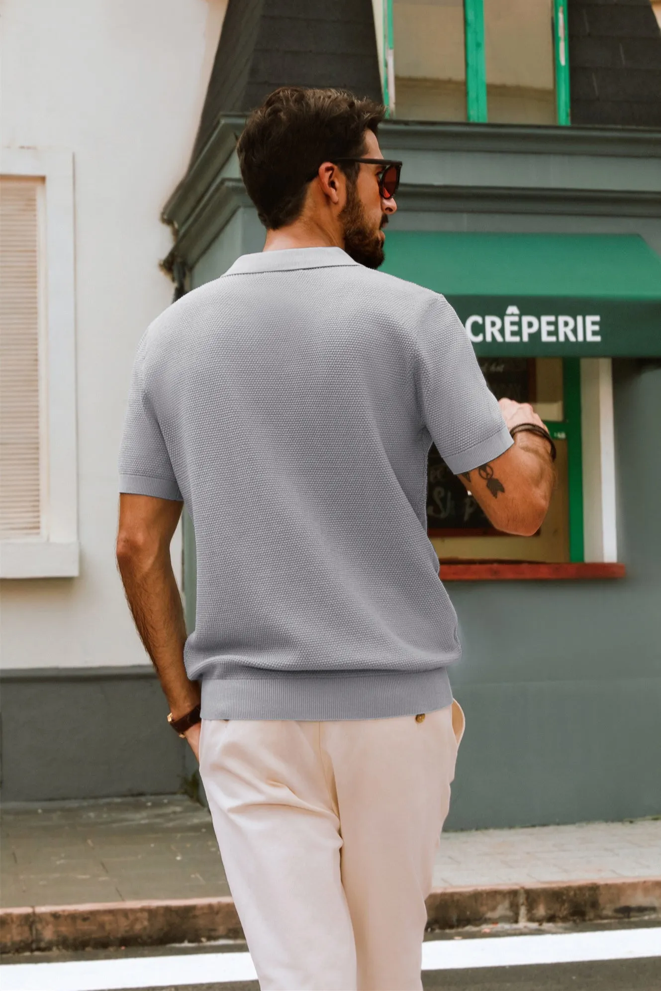 Men Pineapple Textured Polo-Shirt Short Sleeve Lapel Collar Knitwear Tops