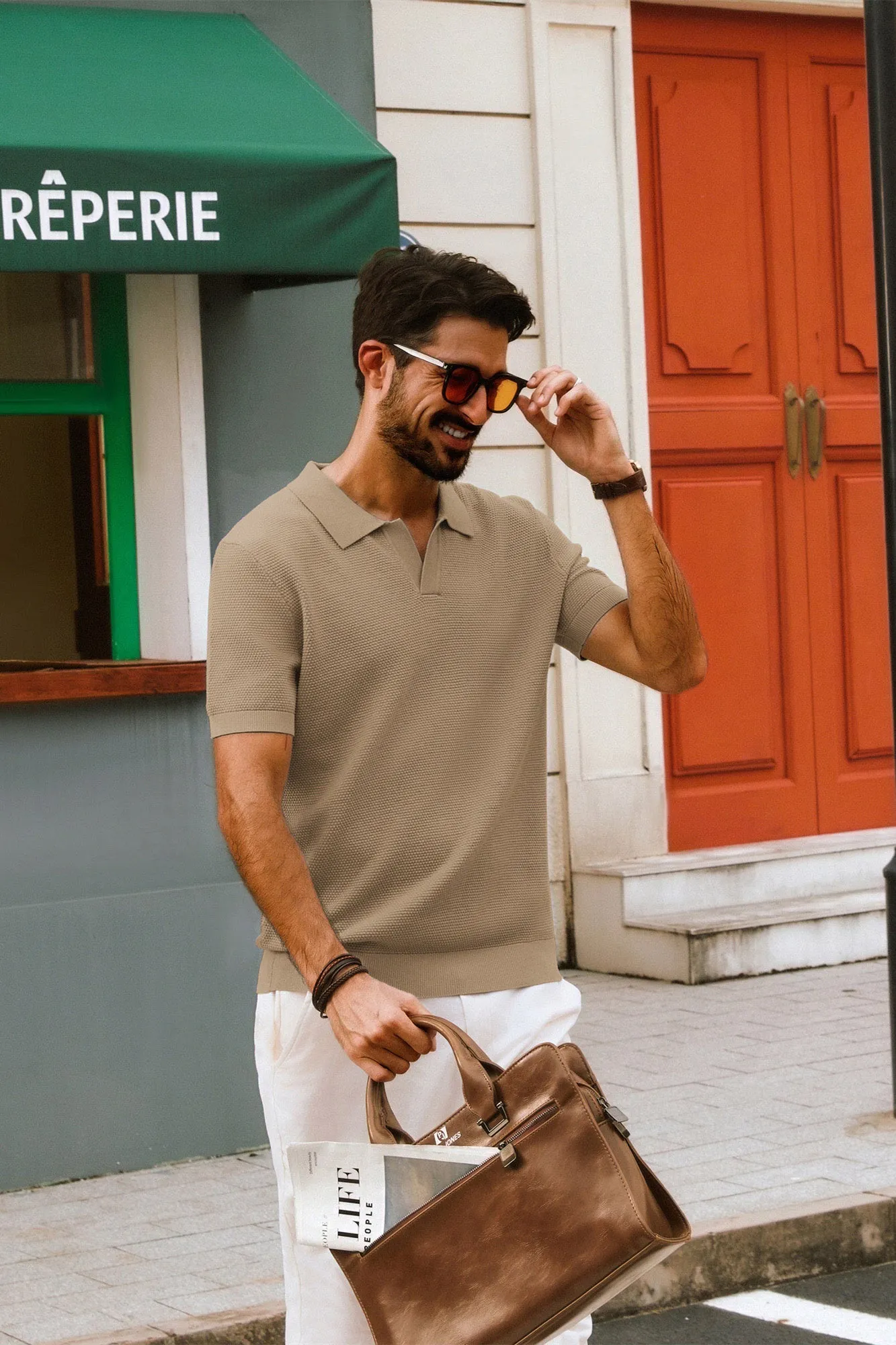 Men Pineapple Textured Polo-Shirt Short Sleeve Lapel Collar Knitwear Tops