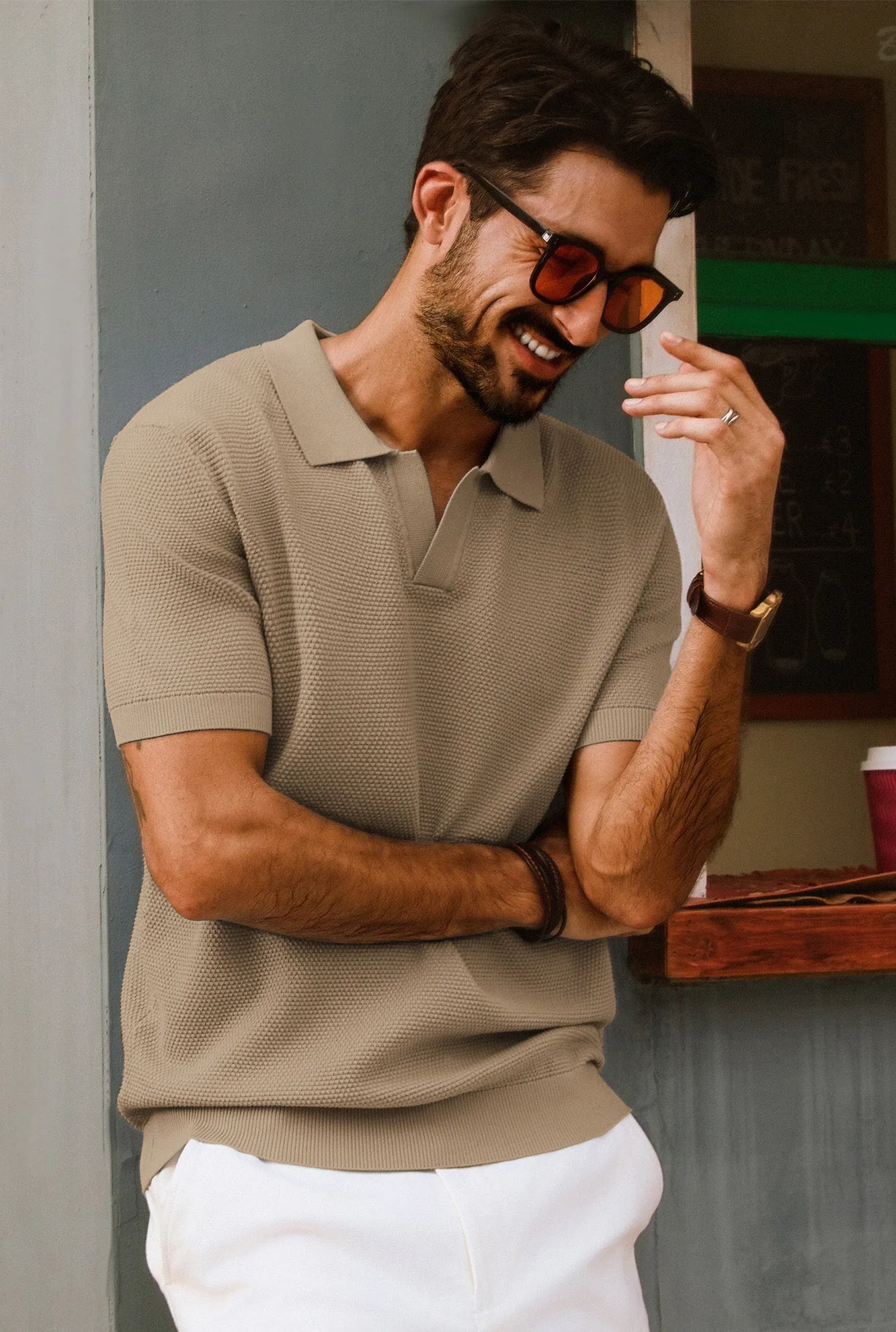Men Pineapple Textured Polo-Shirt Short Sleeve Lapel Collar Knitwear Tops