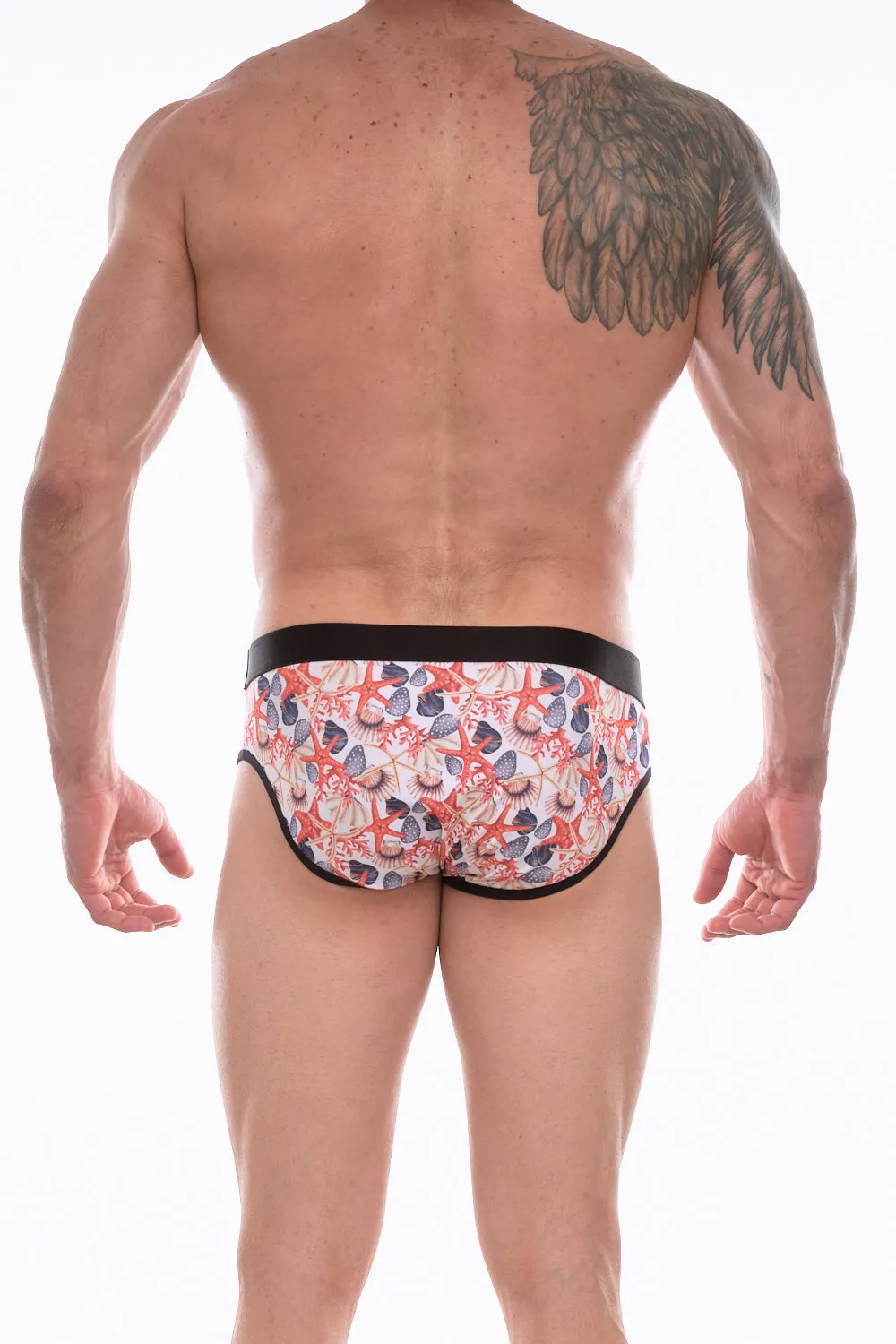Men's High Slip Brief Underwear Featuring Seashell Design - By NDS Wear