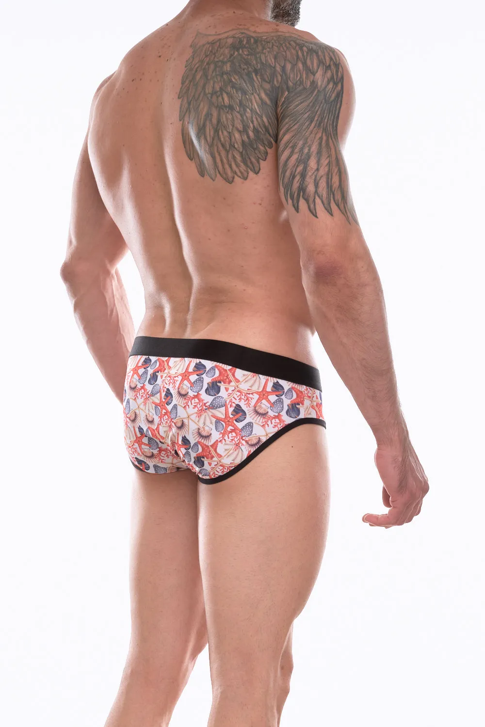 Men's High Slip Brief Underwear Featuring Seashell Design - By NDS Wear