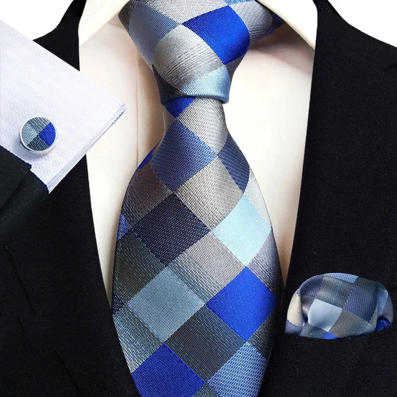 Men’s Paisley Three-Piece Suit Accessories Set – Tie, Square Scarf & Cufflinks