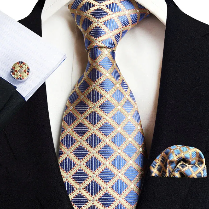 Men’s Paisley Three-Piece Suit Accessories Set – Tie, Square Scarf & Cufflinks