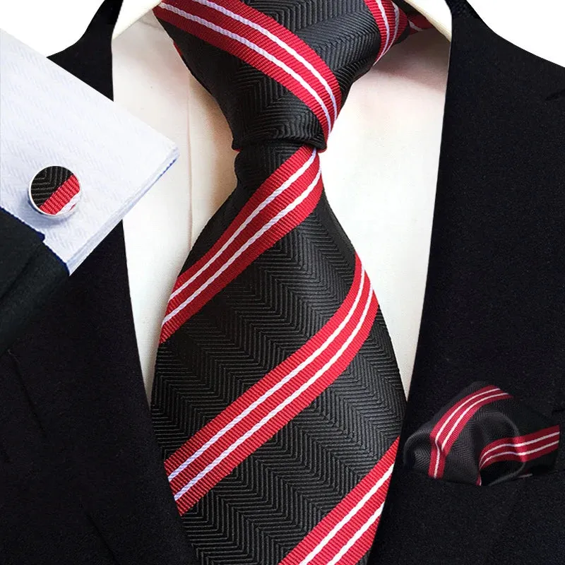 Men’s Paisley Three-Piece Suit Accessories Set – Tie, Square Scarf & Cufflinks