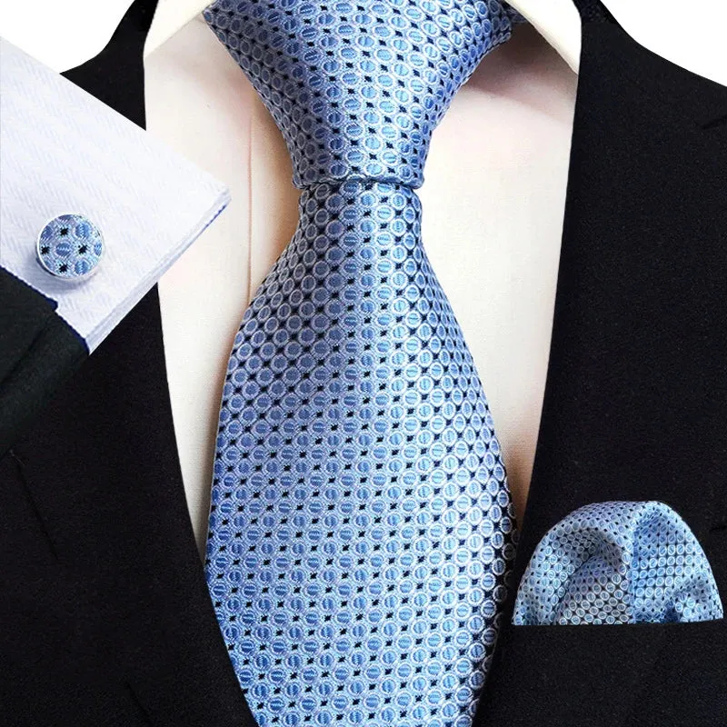 Men’s Paisley Three-Piece Suit Accessories Set – Tie, Square Scarf & Cufflinks