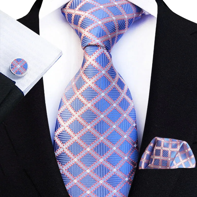 Men’s Paisley Three-Piece Suit Accessories Set – Tie, Square Scarf & Cufflinks