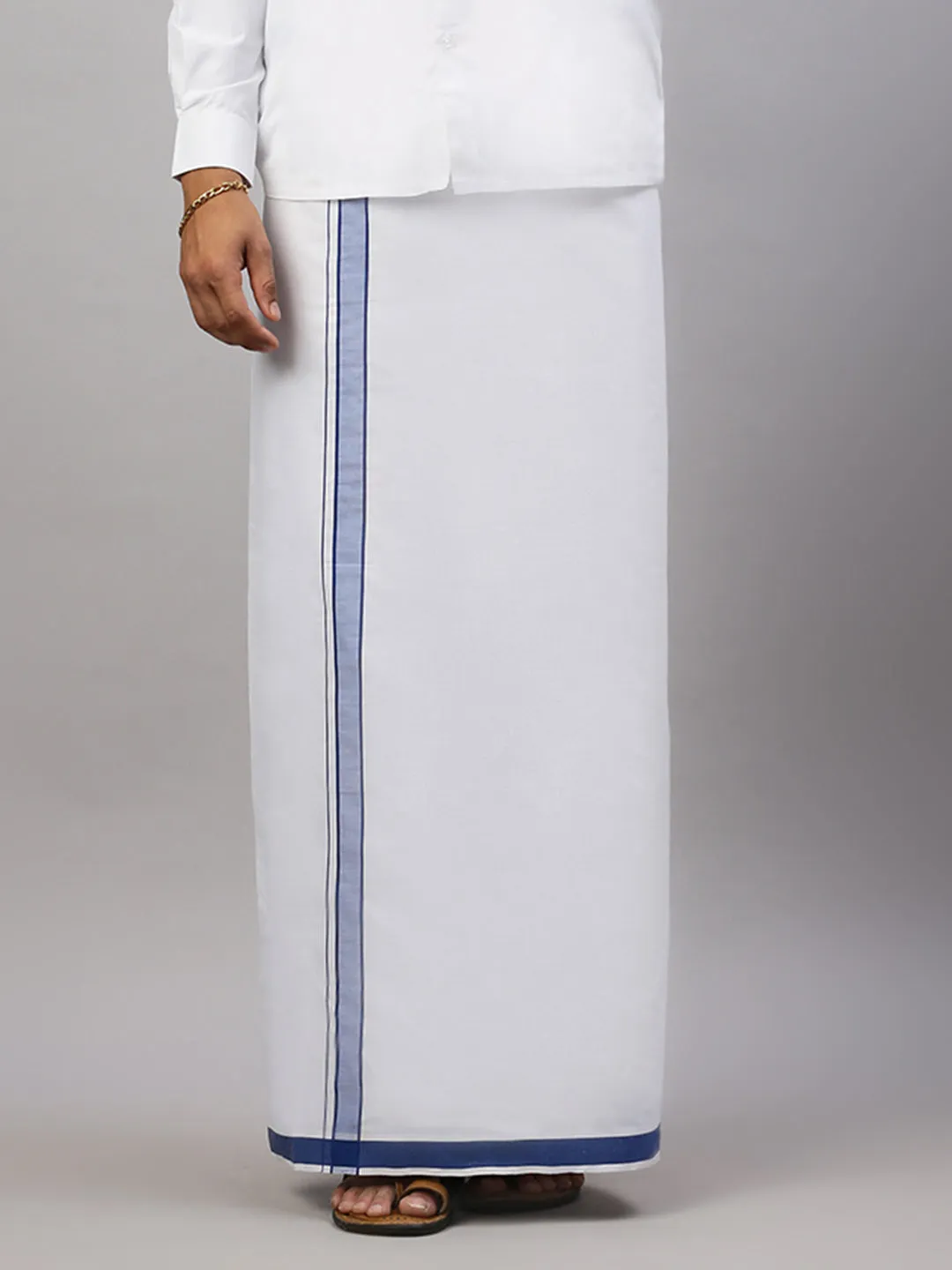 Mens White Shirt with Blue Fancy Border Dhoti Combo WP16