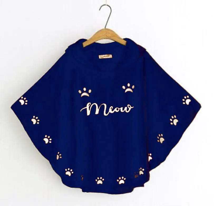 Meow Printed Hood Cape