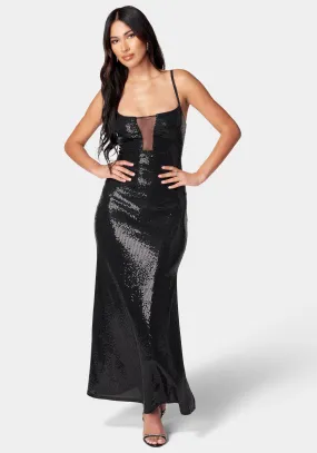 Mesh Inset Maxi Disco Dot Dress