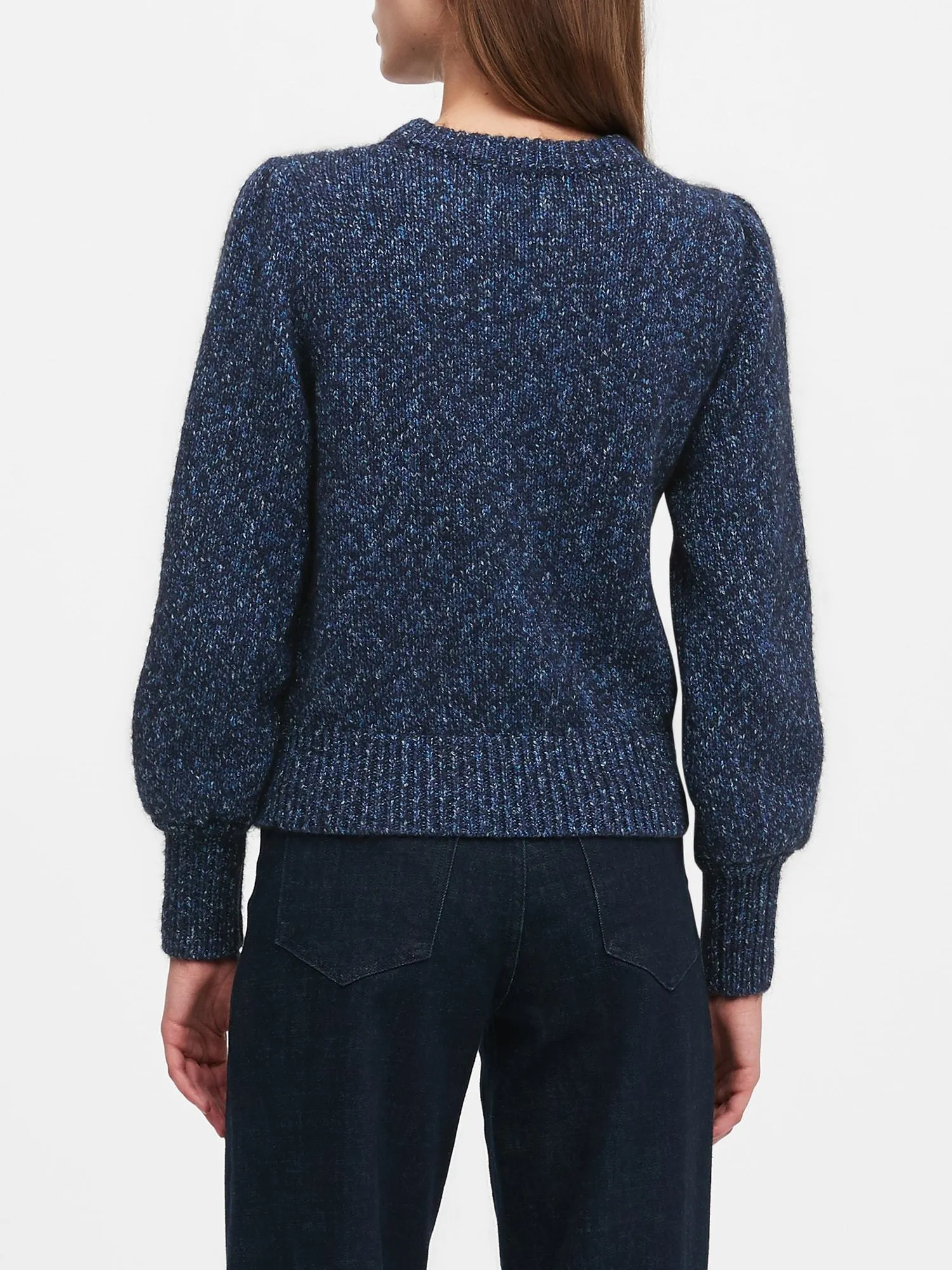 Metallic Puff-Sleeve Sweater in Navy Sparkle