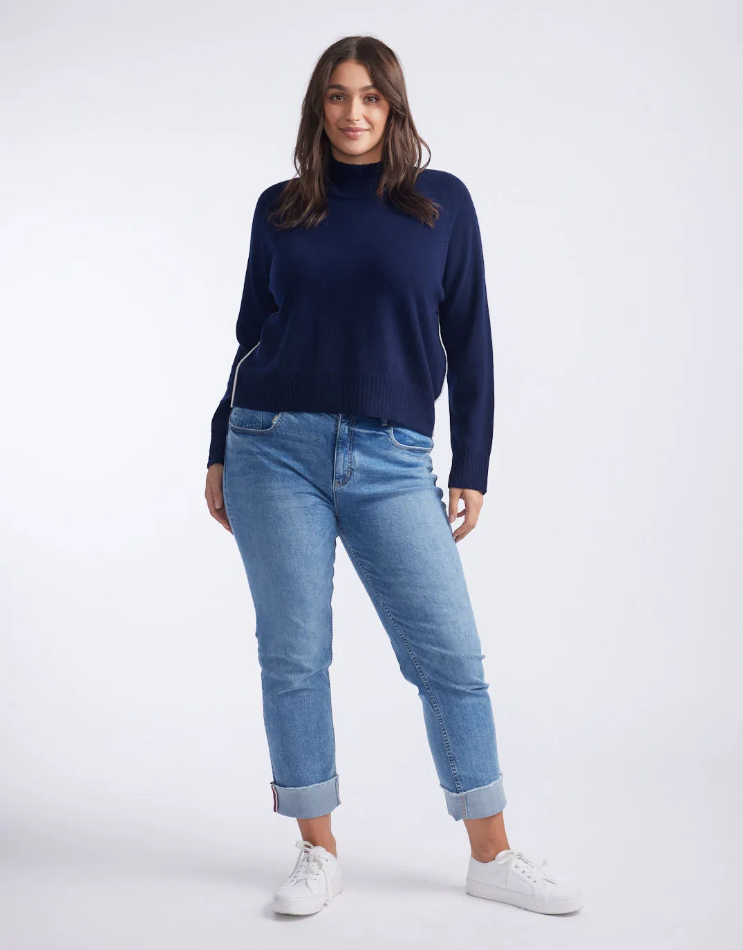 Montreal Mock Neck Knit Jumper - Navy/White